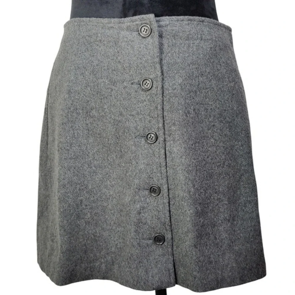 J. Crew‎ Gray Wool cashmere Blend Button Front A-Line Skirt Size 10 professor